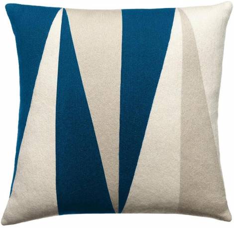 Judy Ross Textiles Hand-Embroidered Chain Stitch Blade Throw Pillow tropical blue/cream/oyster